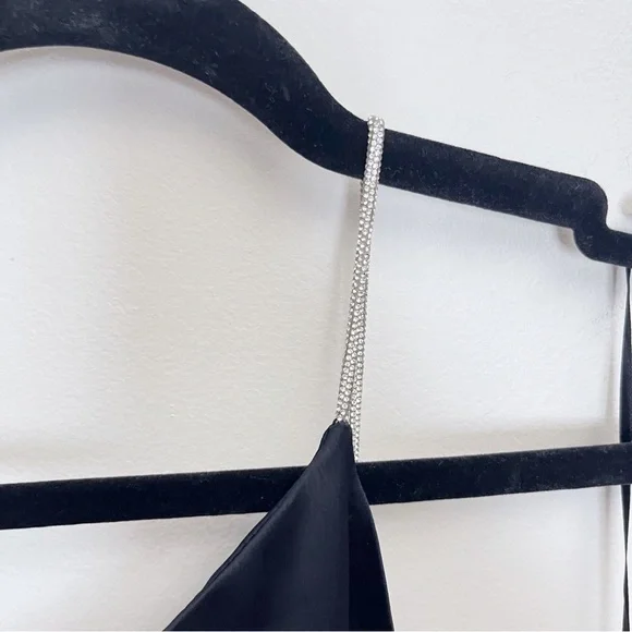 H&M Black Satin Asymmetrical One Shoulder Rhinestone Jeweled Strap Jumpsuit NWT - Picture 6 of 14